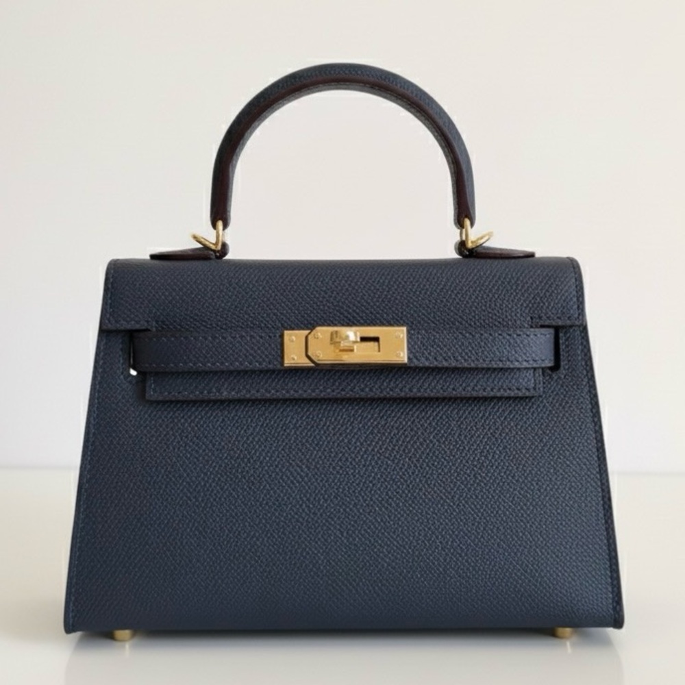 Navy Mini Top-Handle Bag with Gold Hardware